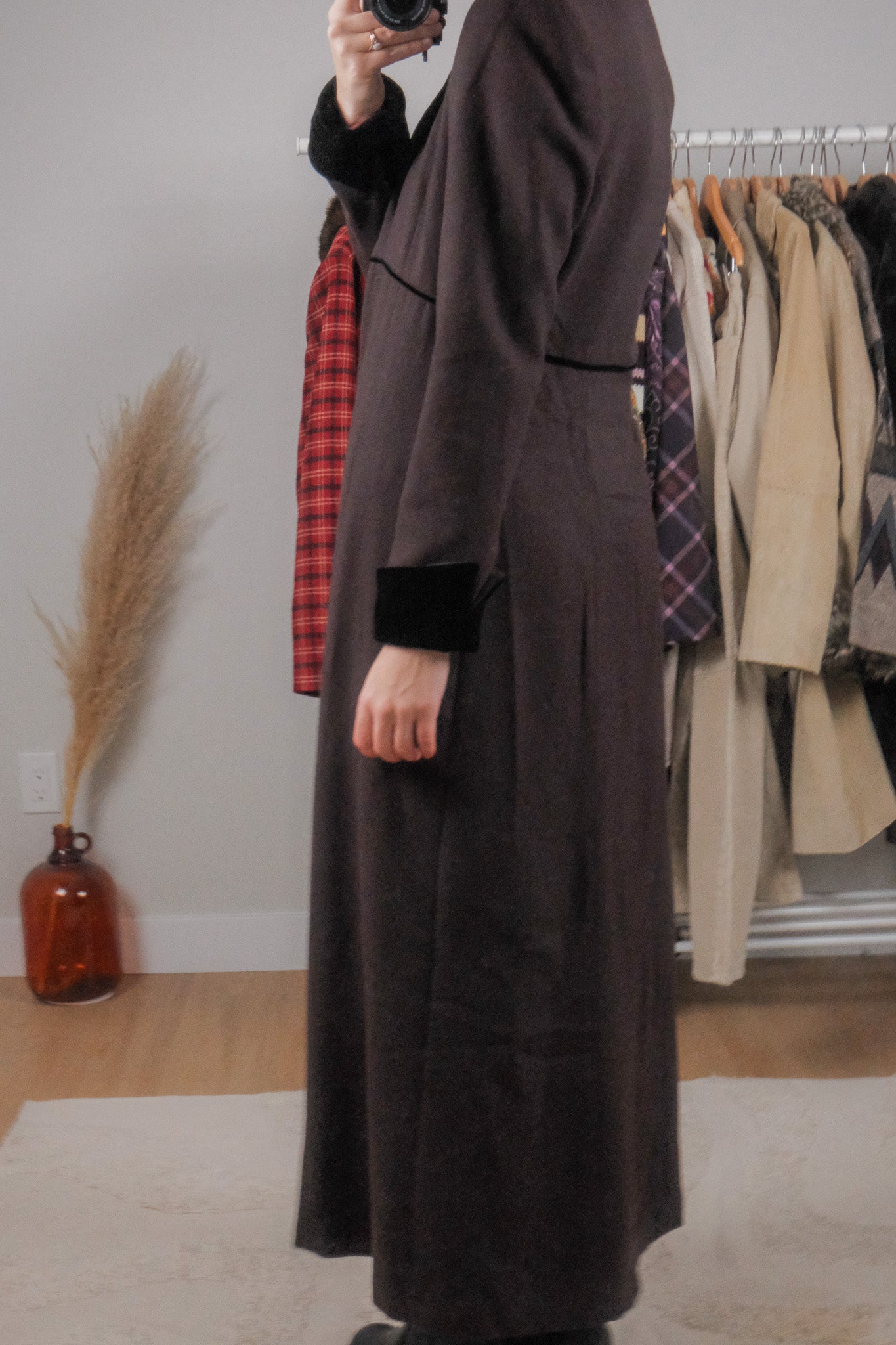 Made in USA x Vintage x Wool & Velvet Trim Long Jacket (4-8)