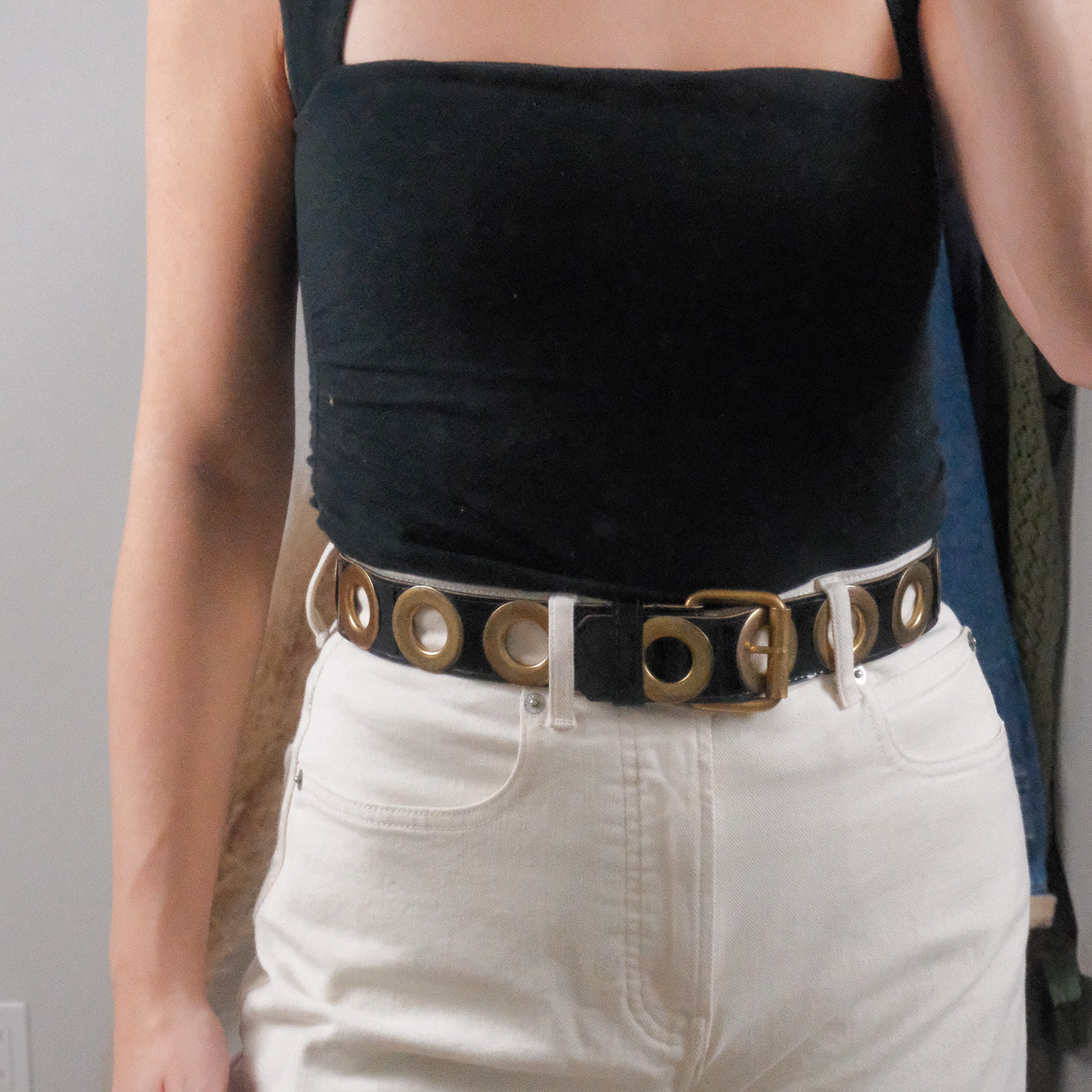 Vintage x Faux Leather Grommet Belt (XXS/XS)