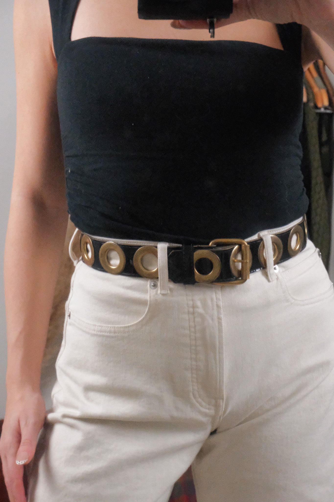 Vintage x Faux Leather Grommet Belt (XXS/XS)