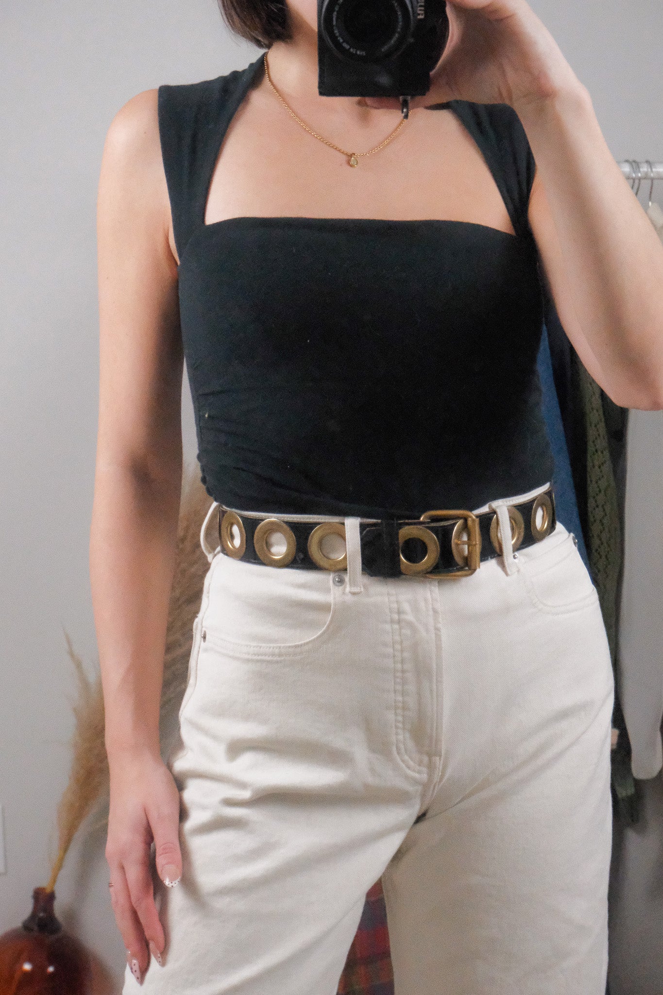 Vintage x Faux Leather Grommet Belt (XXS/XS)
