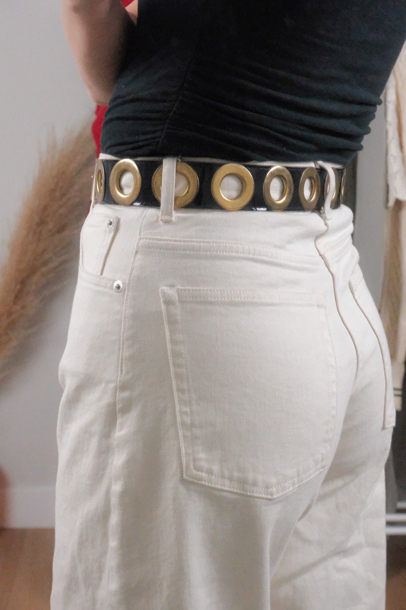 Vintage x Faux Leather Grommet Belt (XXS/XS)