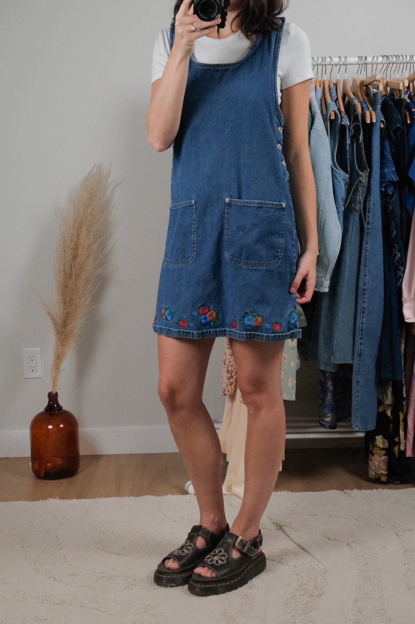 Vintage x Embroidered Denim Overall Dress (S)