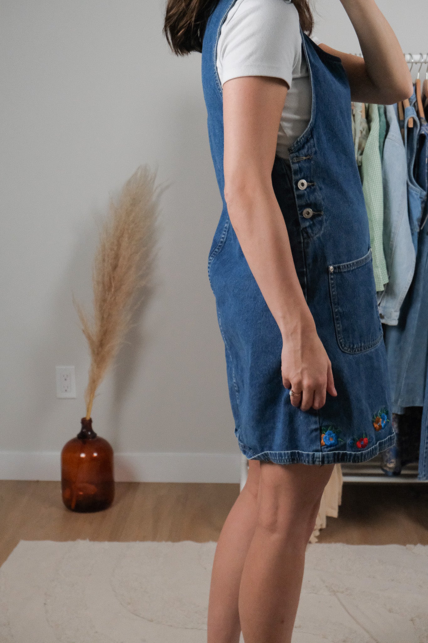 Vintage x Embroidered Denim Overall Dress (S)