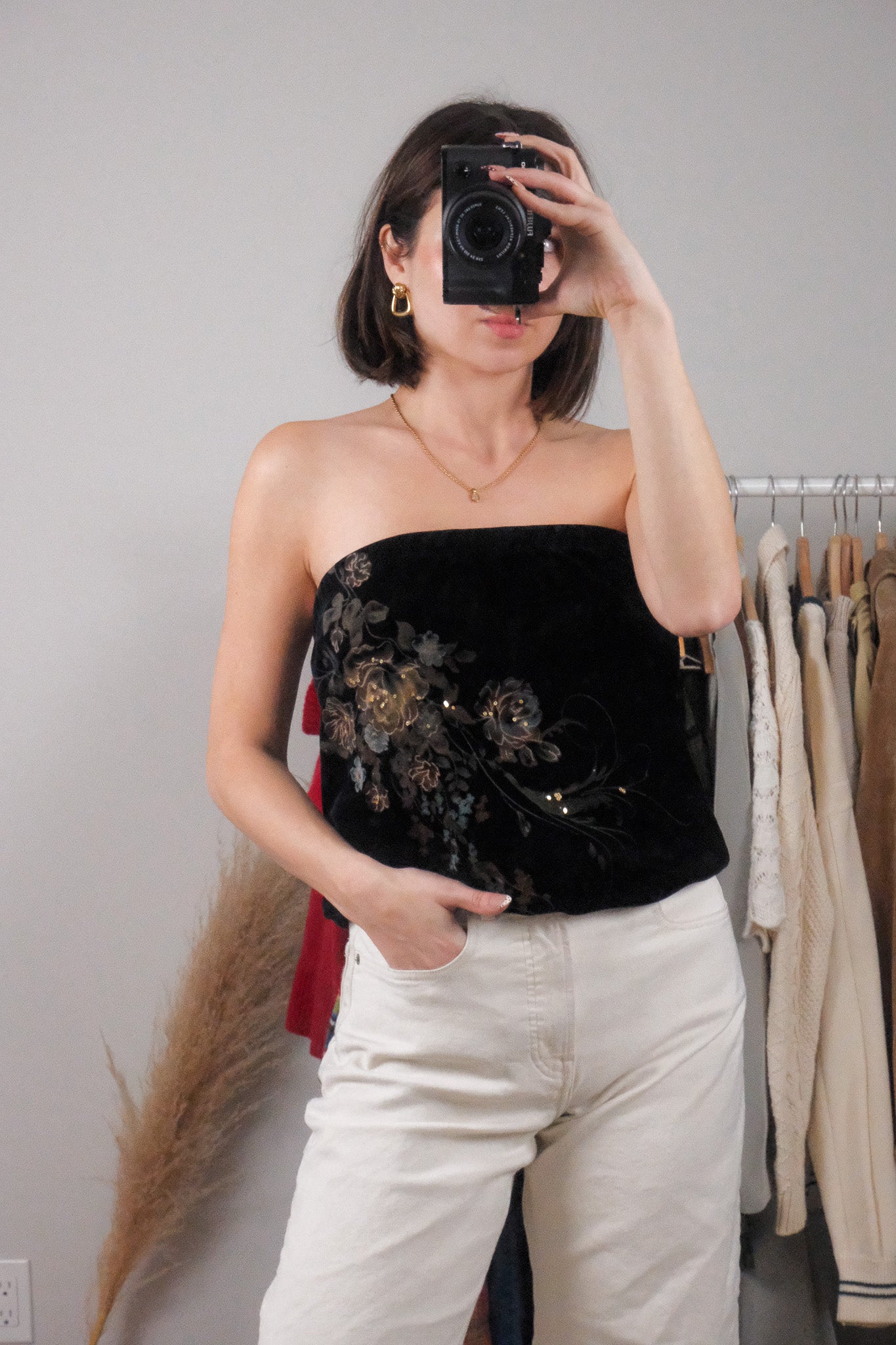 Made in USA x Vintage x Velvet Sequin Tube Top (L)