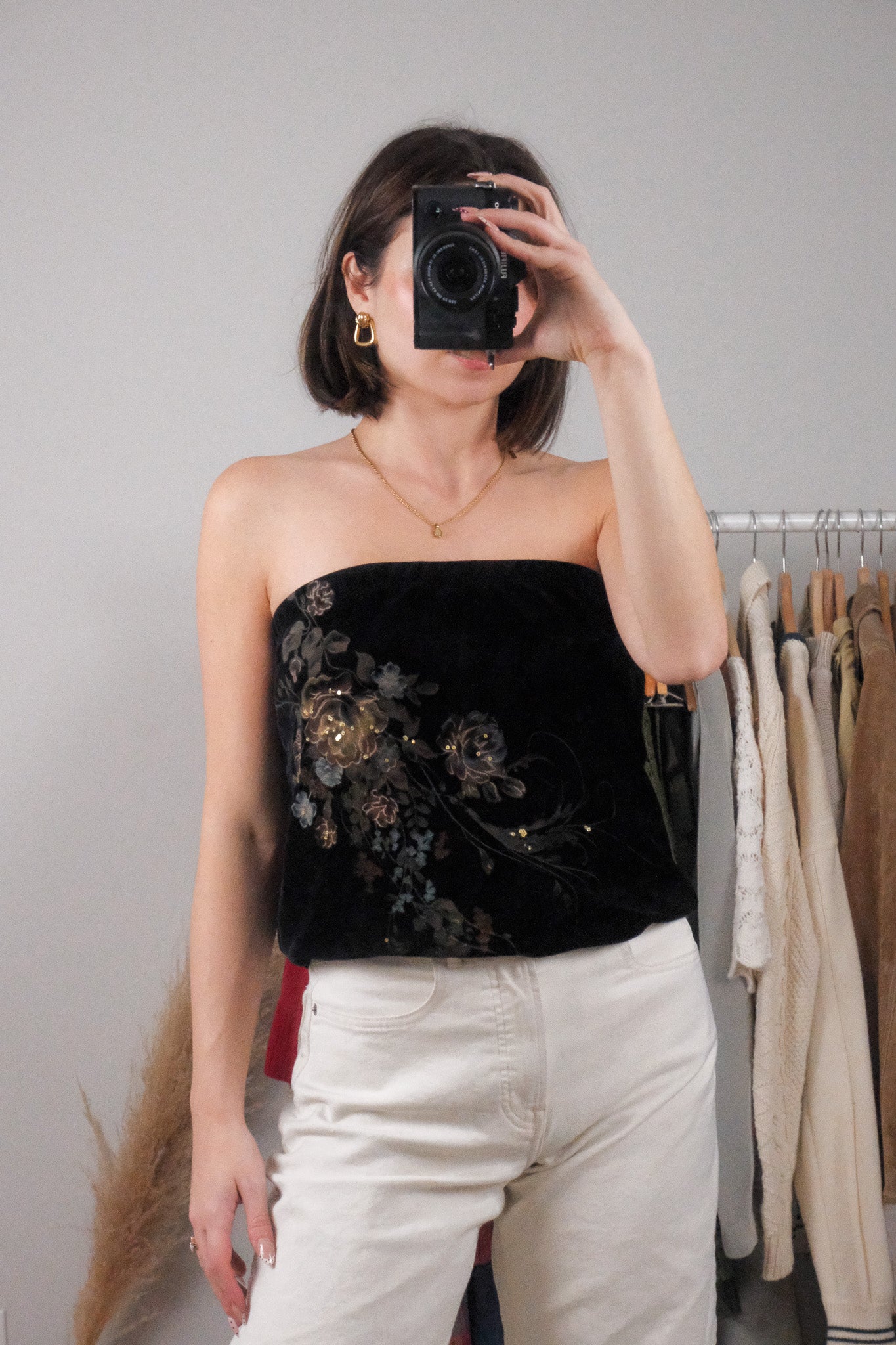 Made in USA x Vintage x Velvet Sequin Tube Top (L)