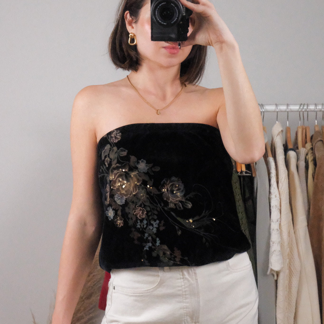 Made in USA x Vintage x Velvet Sequin Tube Top (L)