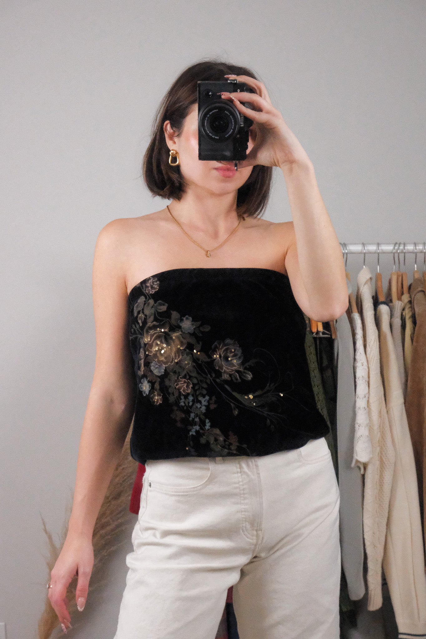 Made in USA x Vintage x Velvet Sequin Tube Top (L)