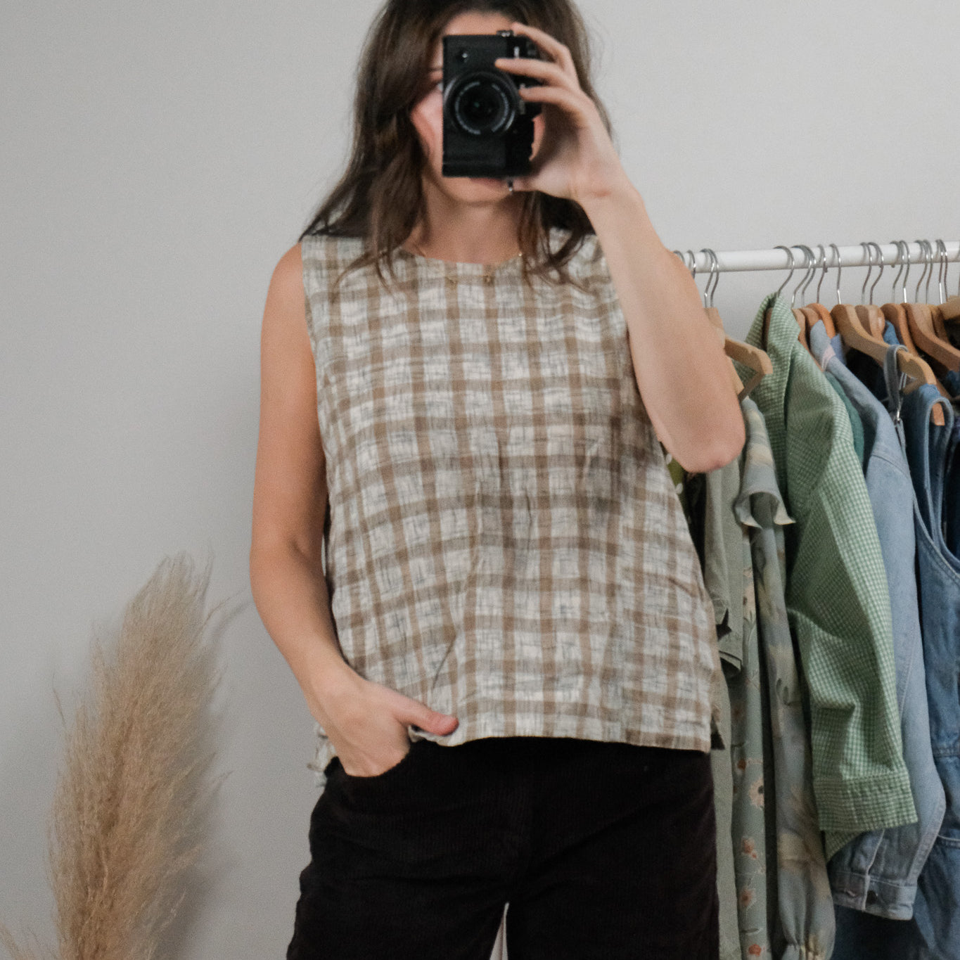 Vintage x Cotton Plaid Tank Top (M)