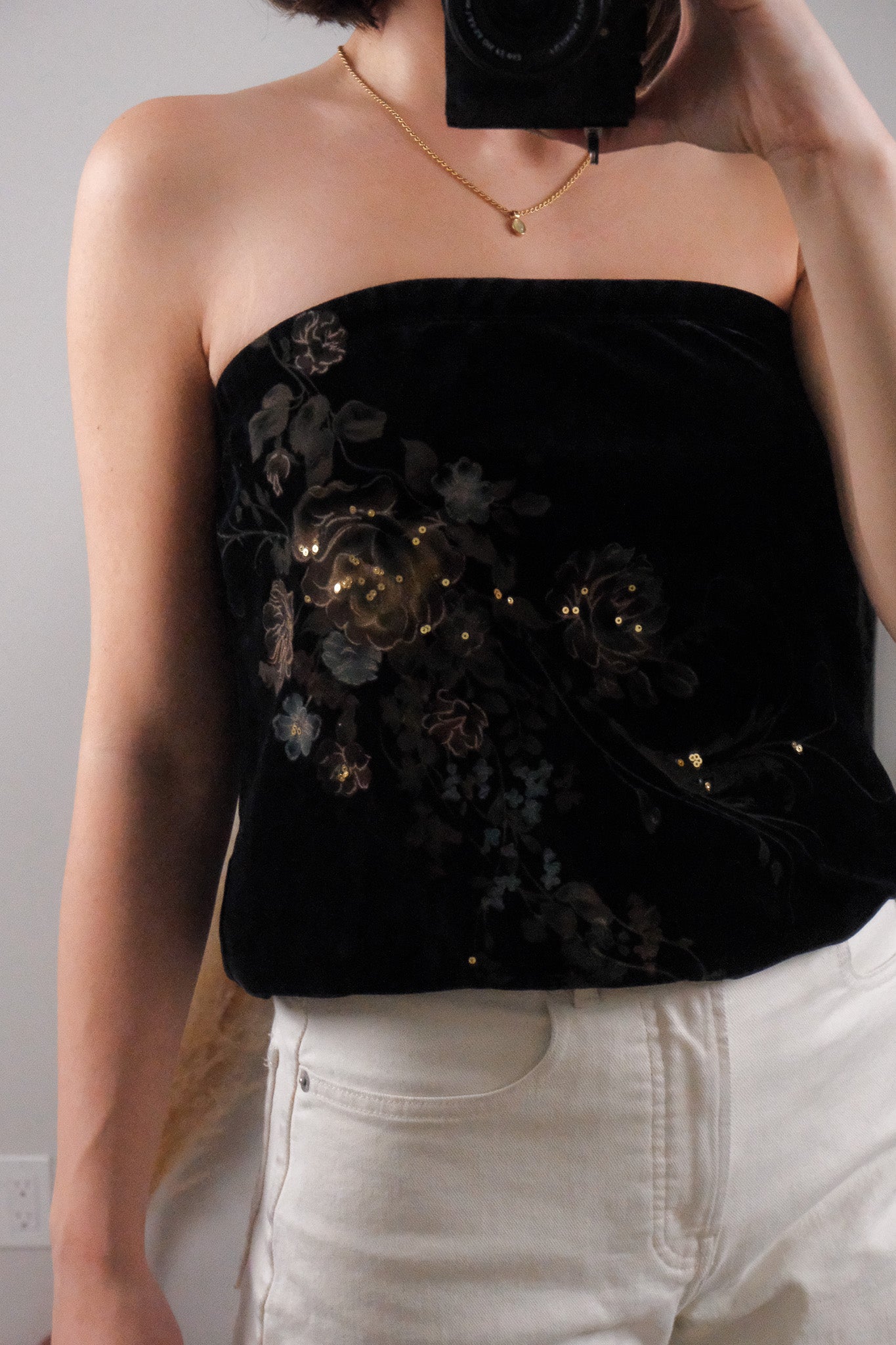 Made in USA x Vintage x Velvet Sequin Tube Top (L)