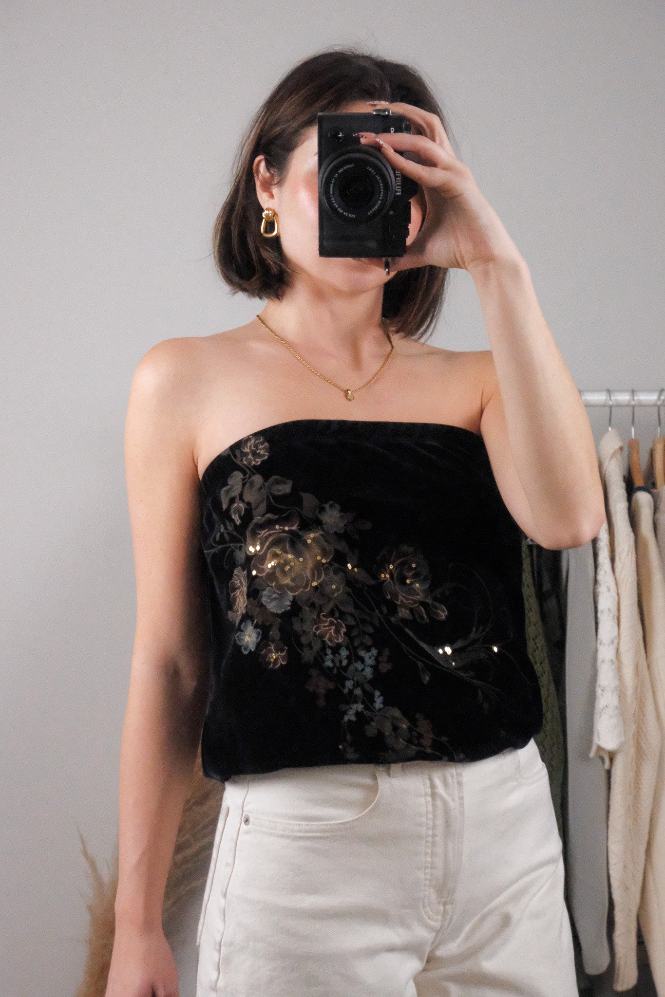 Made in USA x Vintage x Velvet Sequin Tube Top (L)