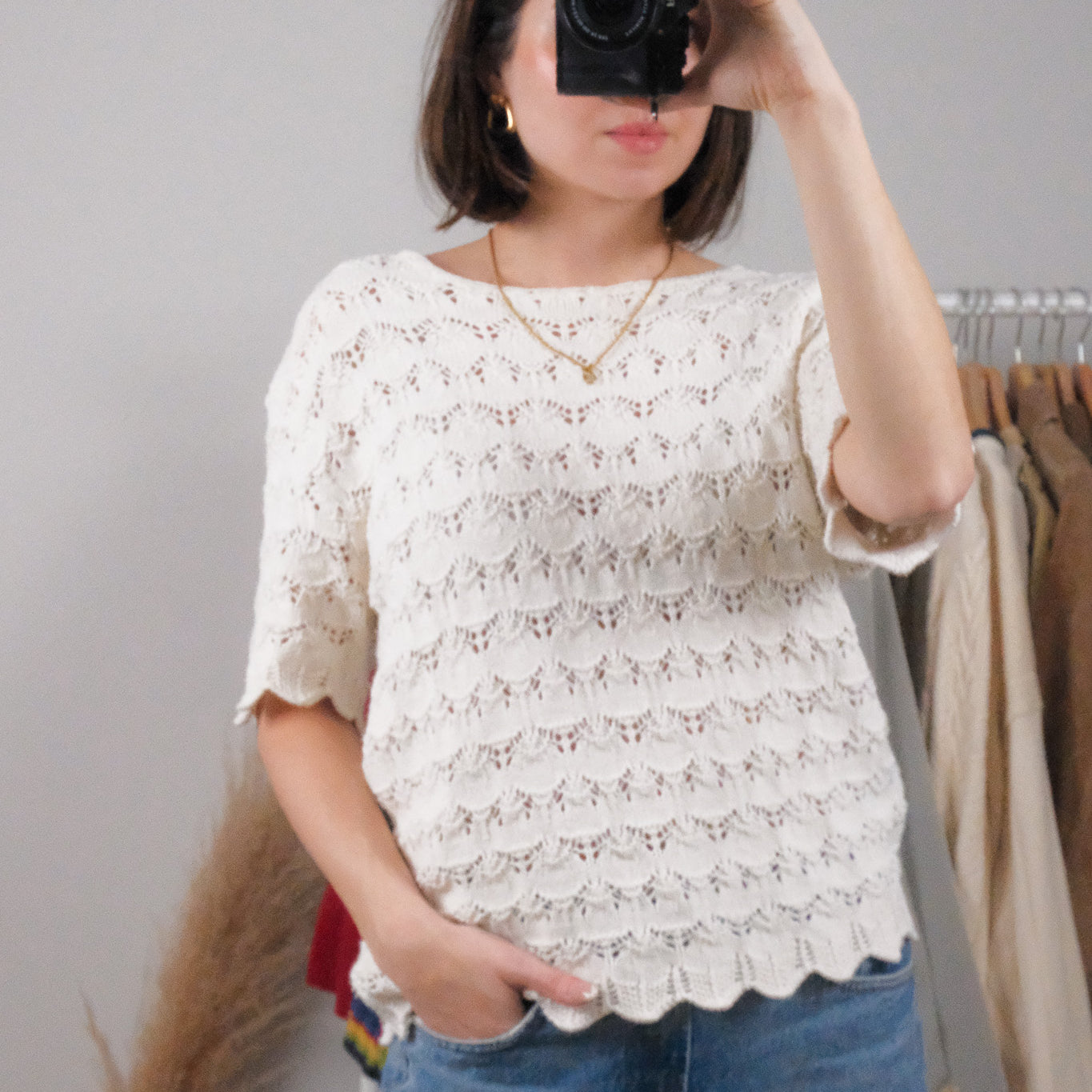 Made in Canada x Vintage x Linen/Cotton Textured Knit (S)