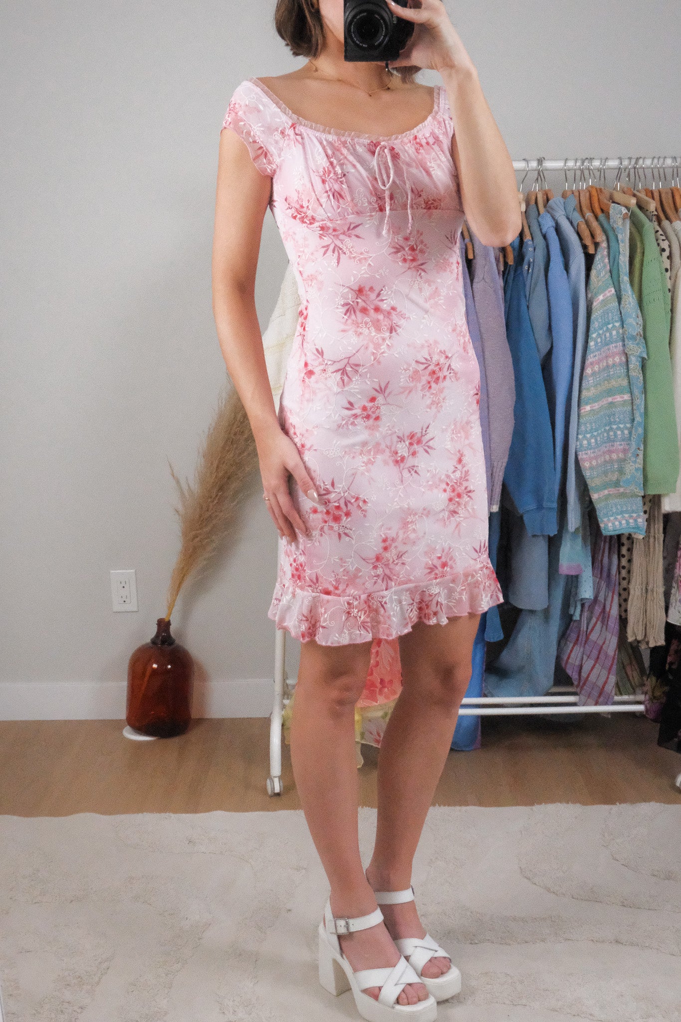 Made in USA x Vintage x Mesh Floral Midi Dress (S)