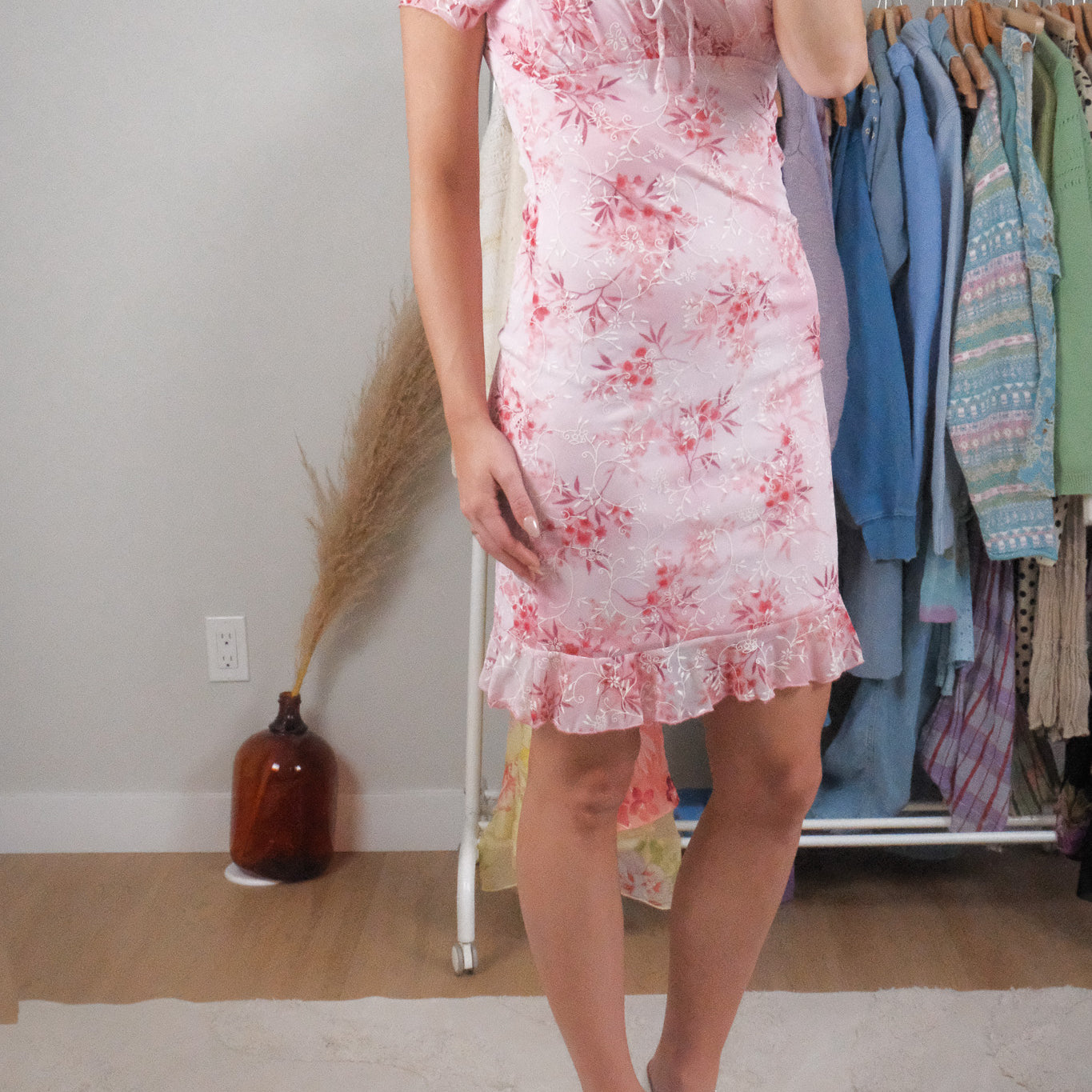 Made in USA x Vintage x Mesh Floral Midi Dress (S)