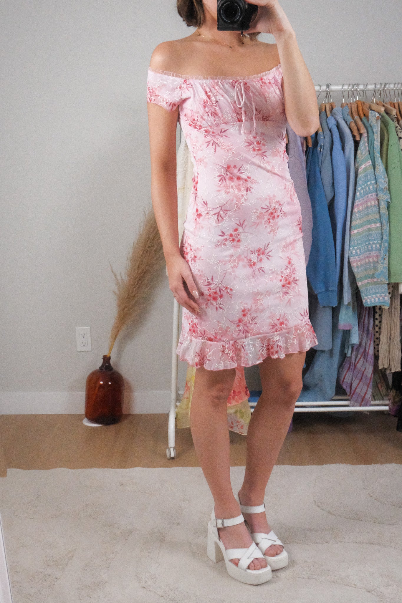 Made in USA x Vintage x Mesh Floral Midi Dress (S)