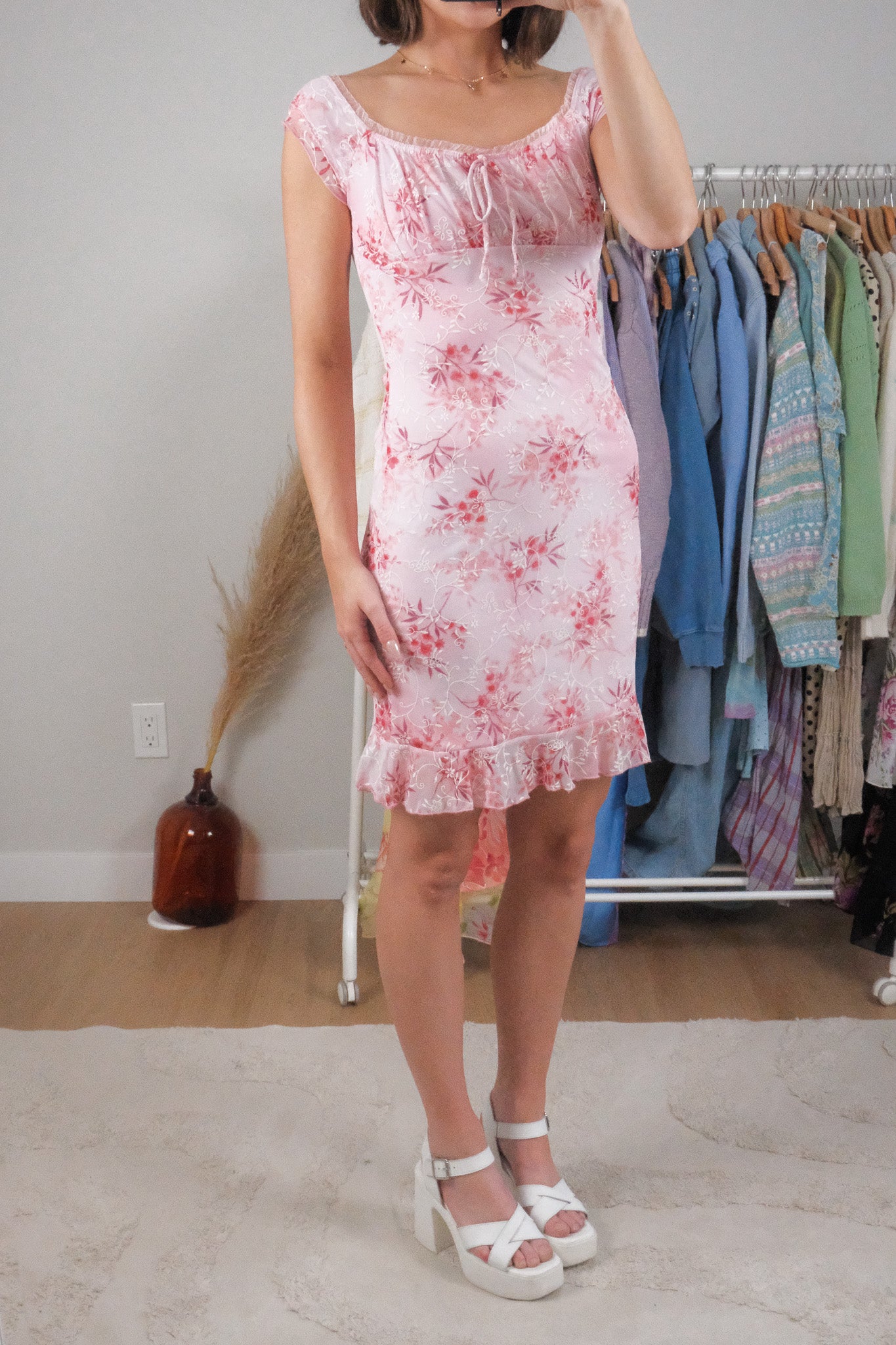 Made in USA x Vintage x Mesh Floral Midi Dress (S)