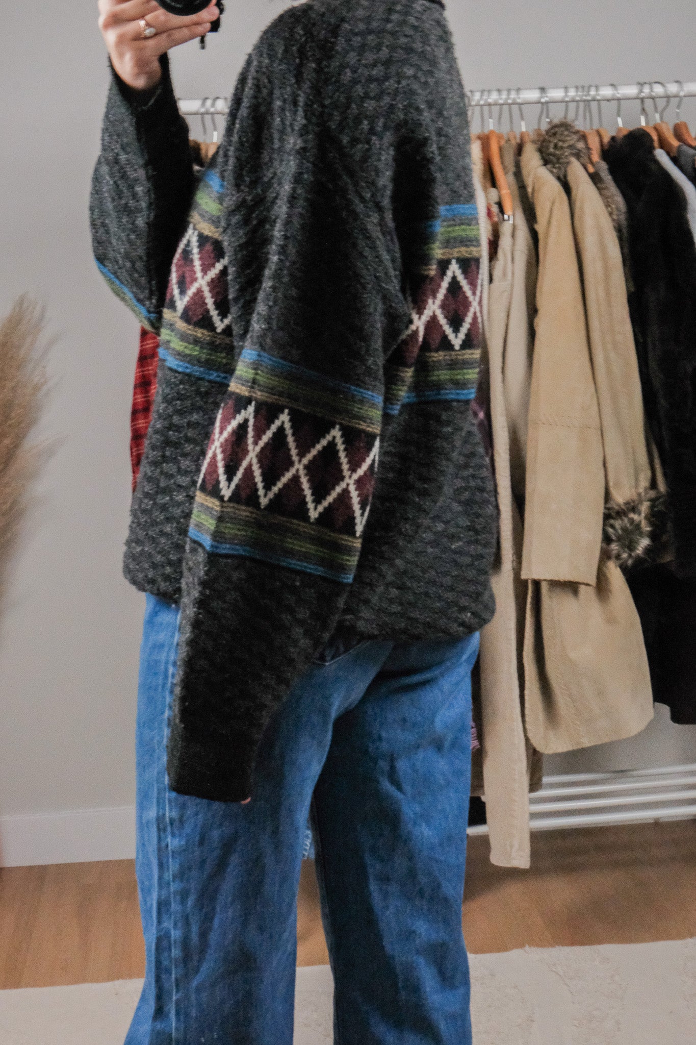 Made in Korea x Vintage x Wool Blend Quater Zip Patterned Knit (L/XL)