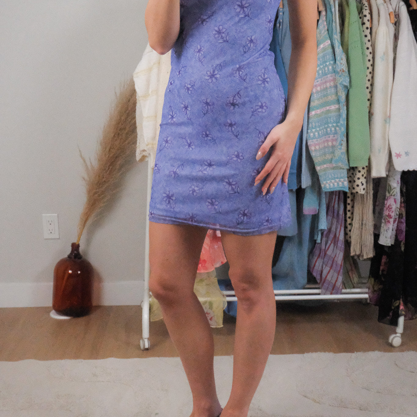Made in Canada x Vintage x Floral Mesh Mini Dress (XS/S)