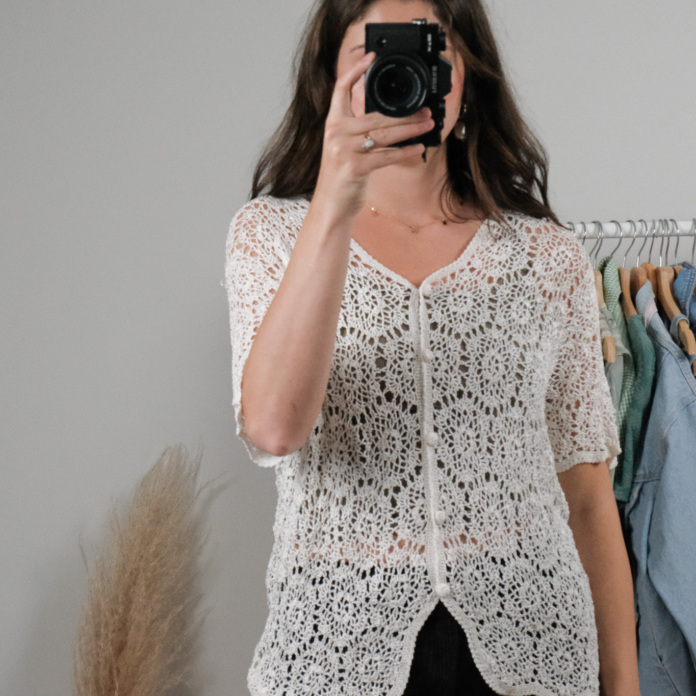 Vintage x Crochet Short-Sleeve Knit (M)