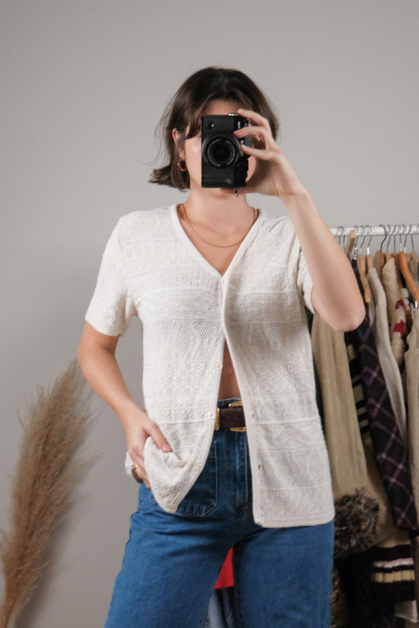 Vintage x Textured/Patterned Short-Sleeve Knit (M)