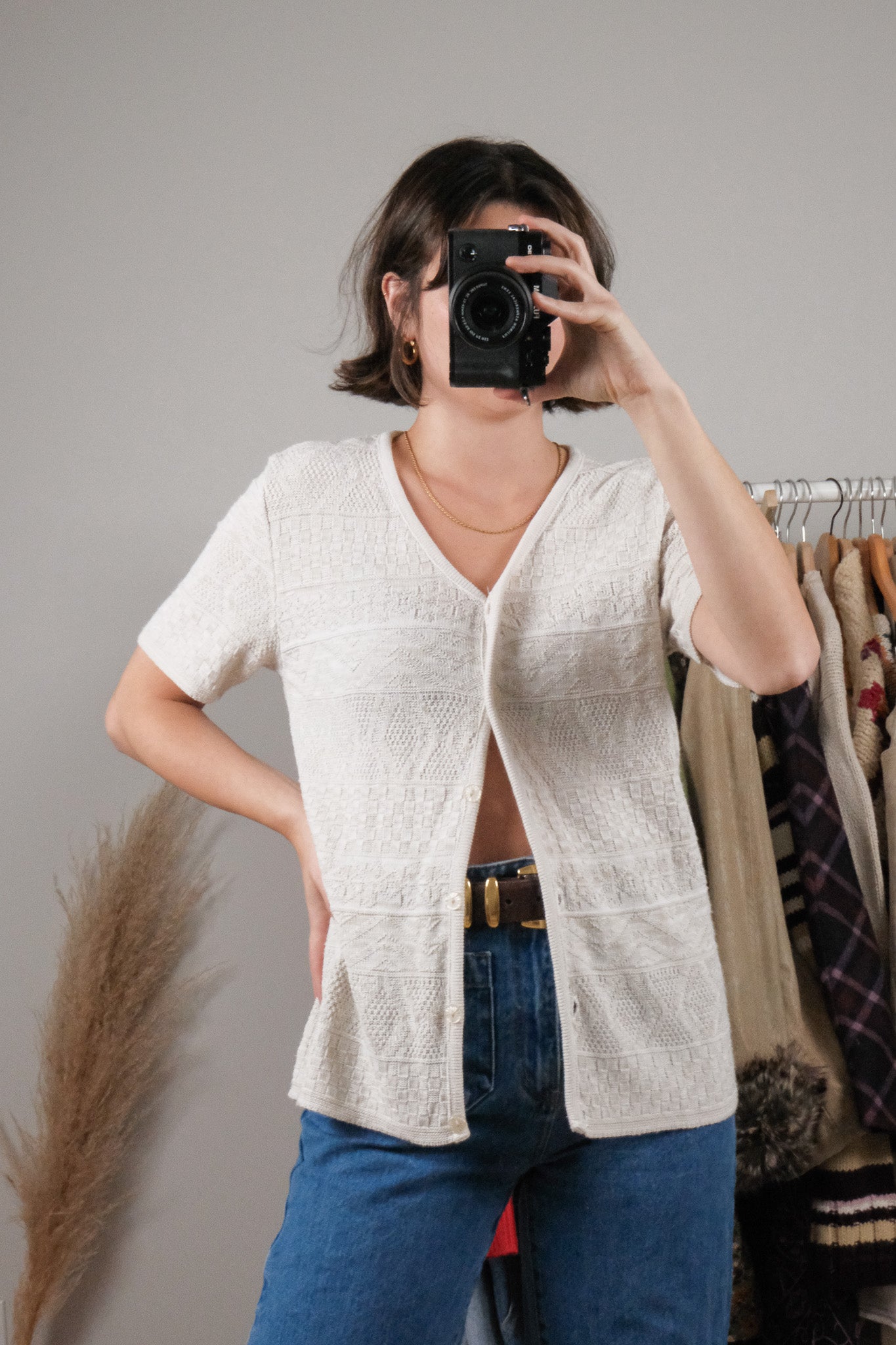 Vintage x Textured/Patterned Short-Sleeve Knit (M)