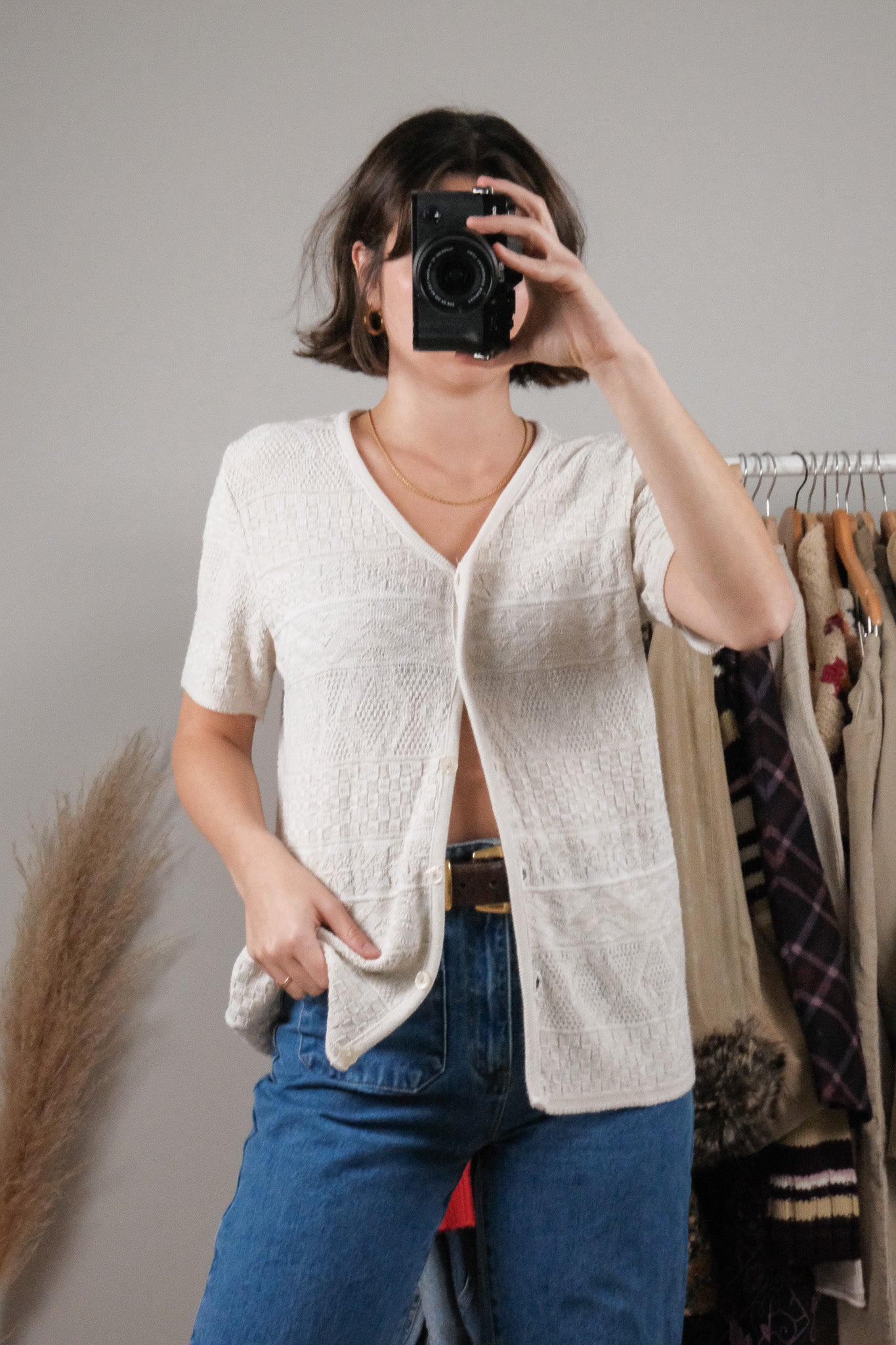 Vintage x Textured/Patterned Short-Sleeve Knit (M)