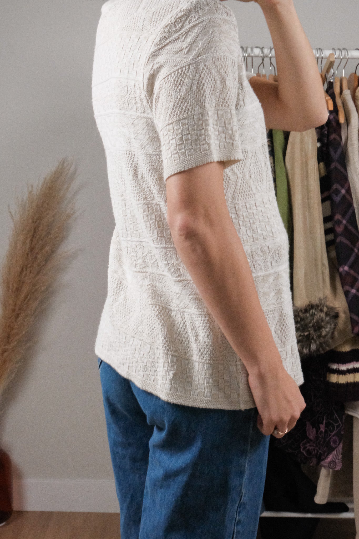 Vintage x Textured/Patterned Short-Sleeve Knit (M)