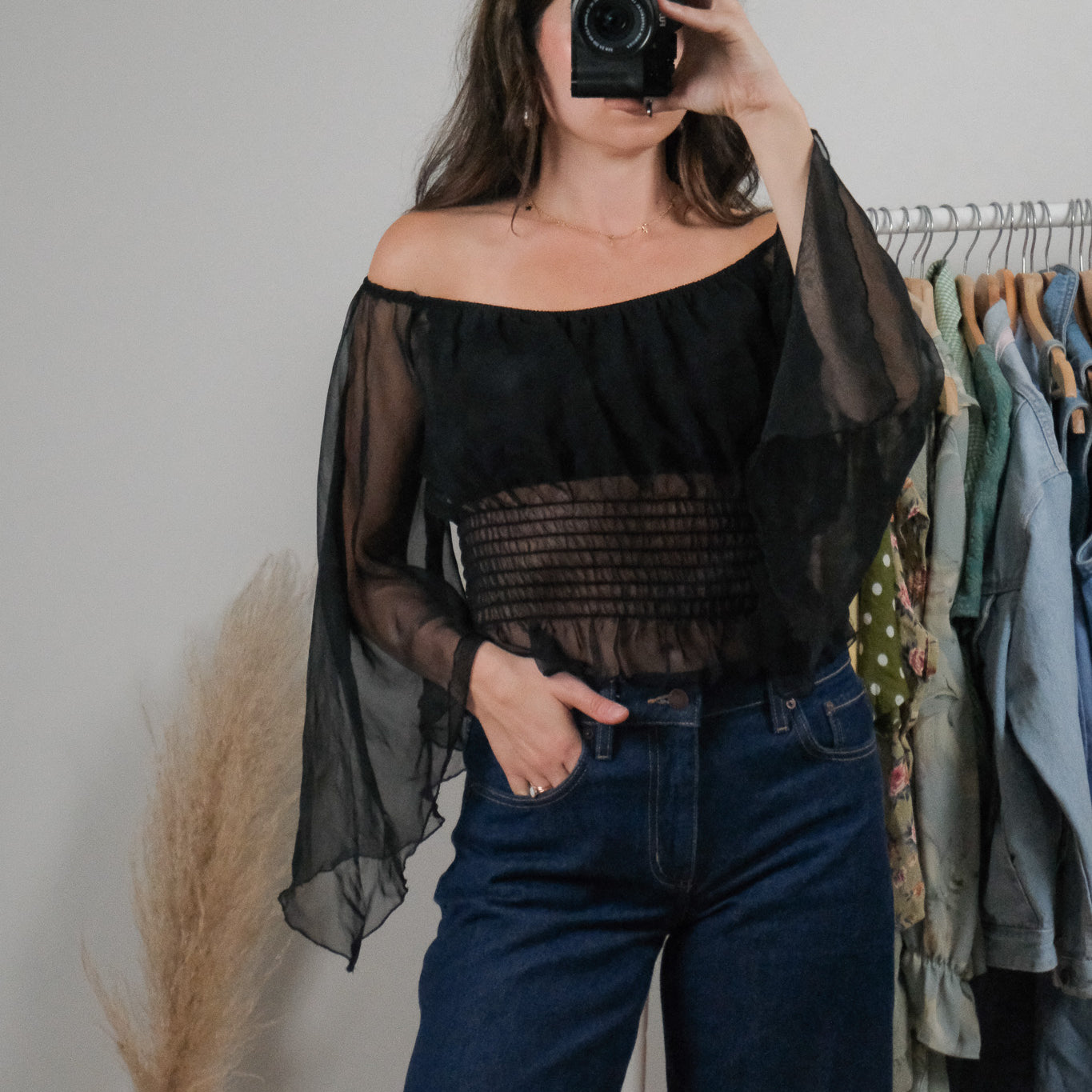 Made in USA x Vintage x Sheer Cropped Blouse (S)