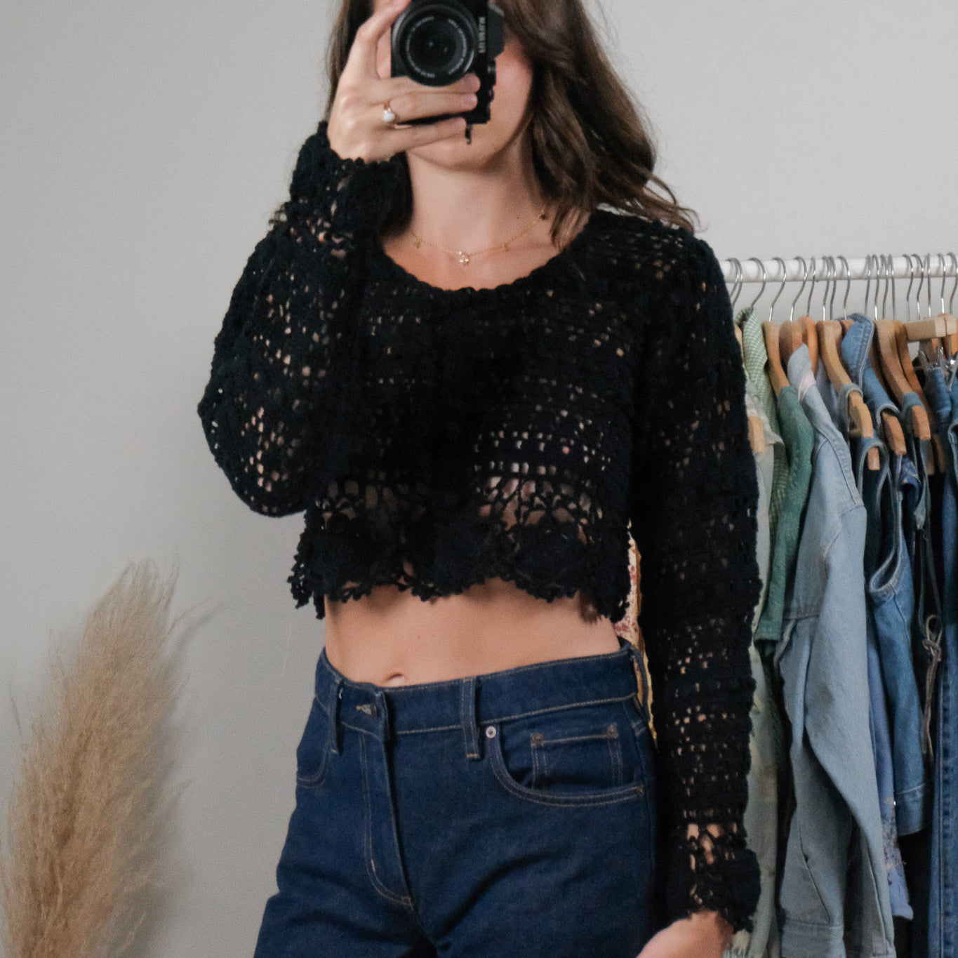 Vintage x Cotton Cropped Crochet Cardigan (S)