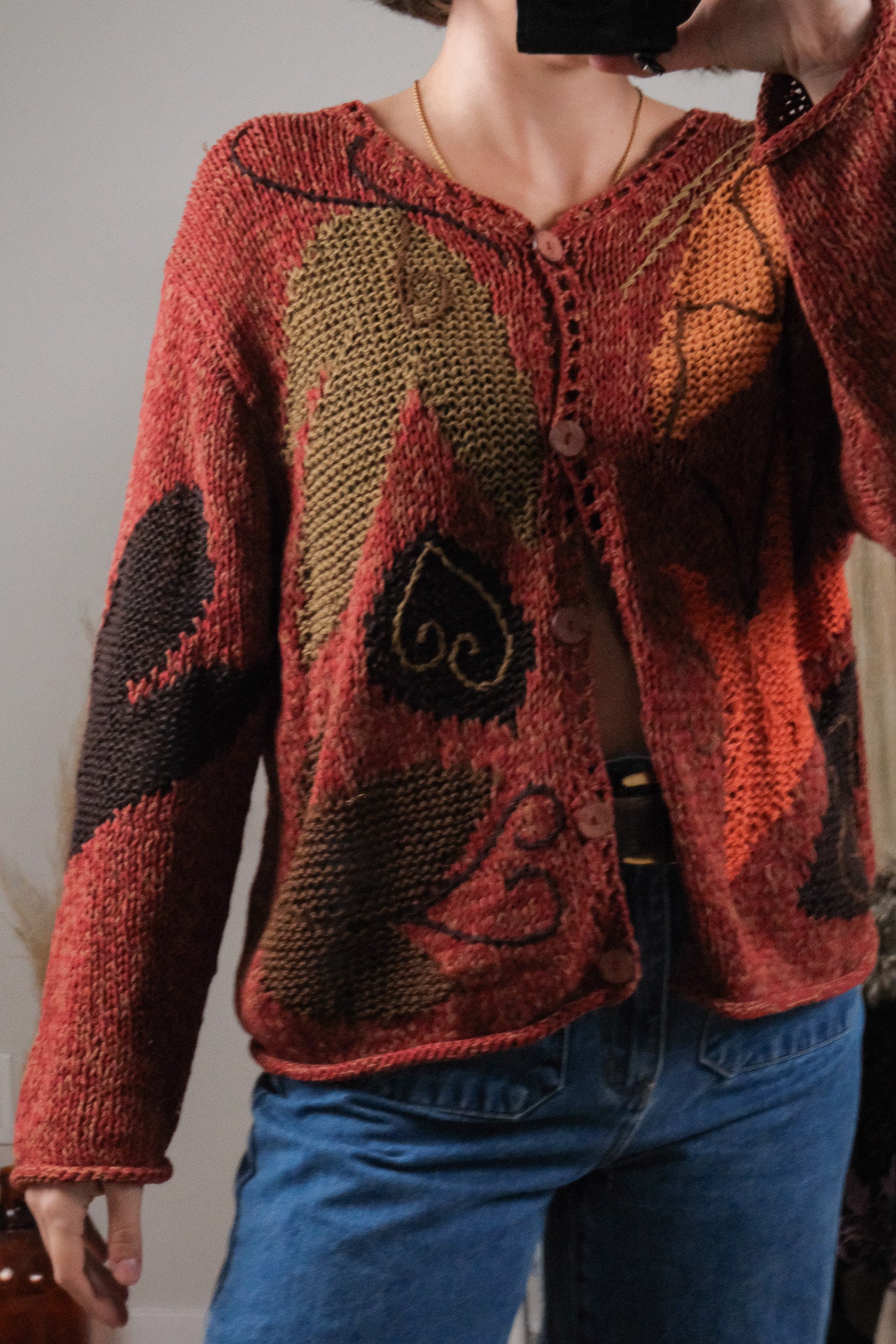 Vintage x Handknit Embroidered Cardigan (M)