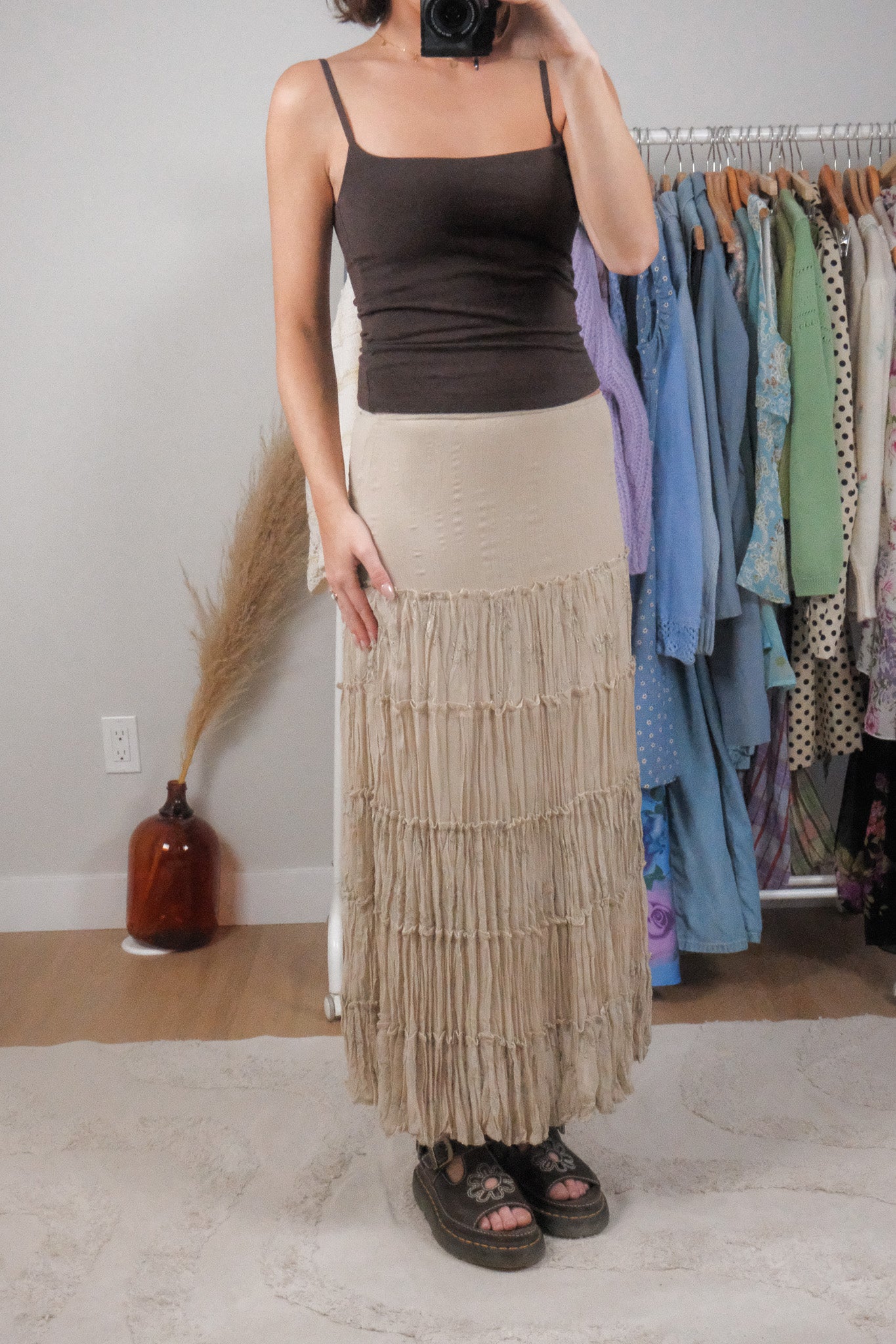 Vintage x Embroidered Tiered Crinkle Effect Maxi Skirt (4/6)