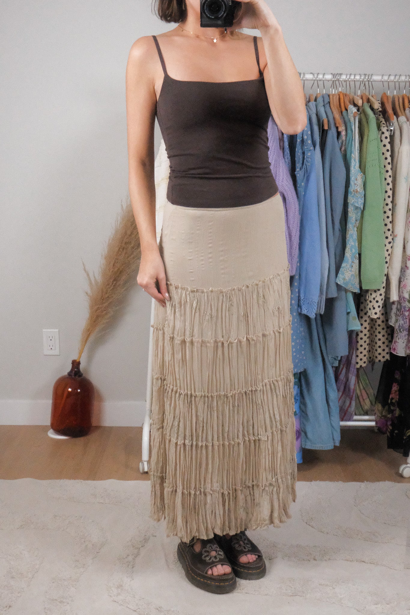 Vintage x Embroidered Tiered Crinkle Effect Maxi Skirt (4/6)