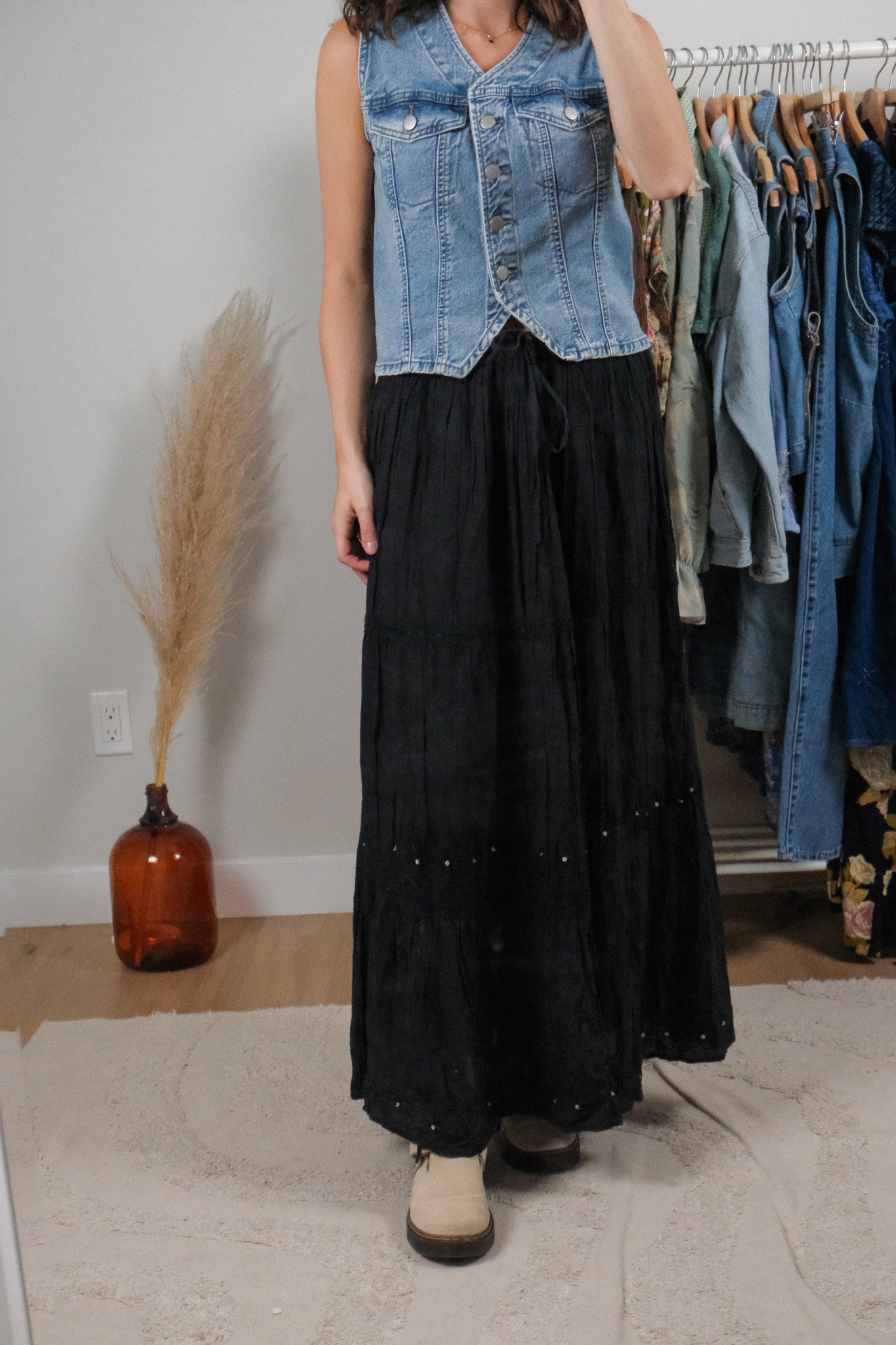 Vintage x Cotton Sequin Maxi Skirt (L-XL)