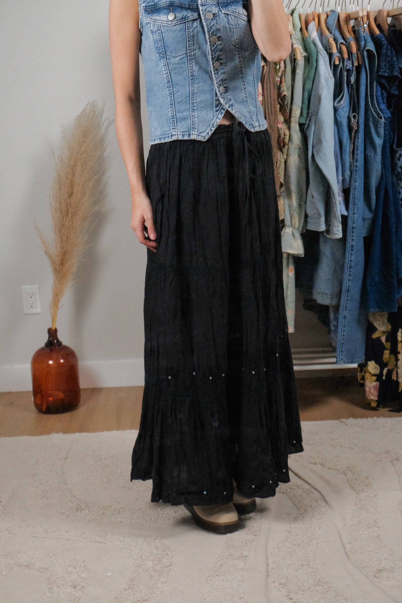 Vintage x Cotton Sequin Maxi Skirt (L-XL)