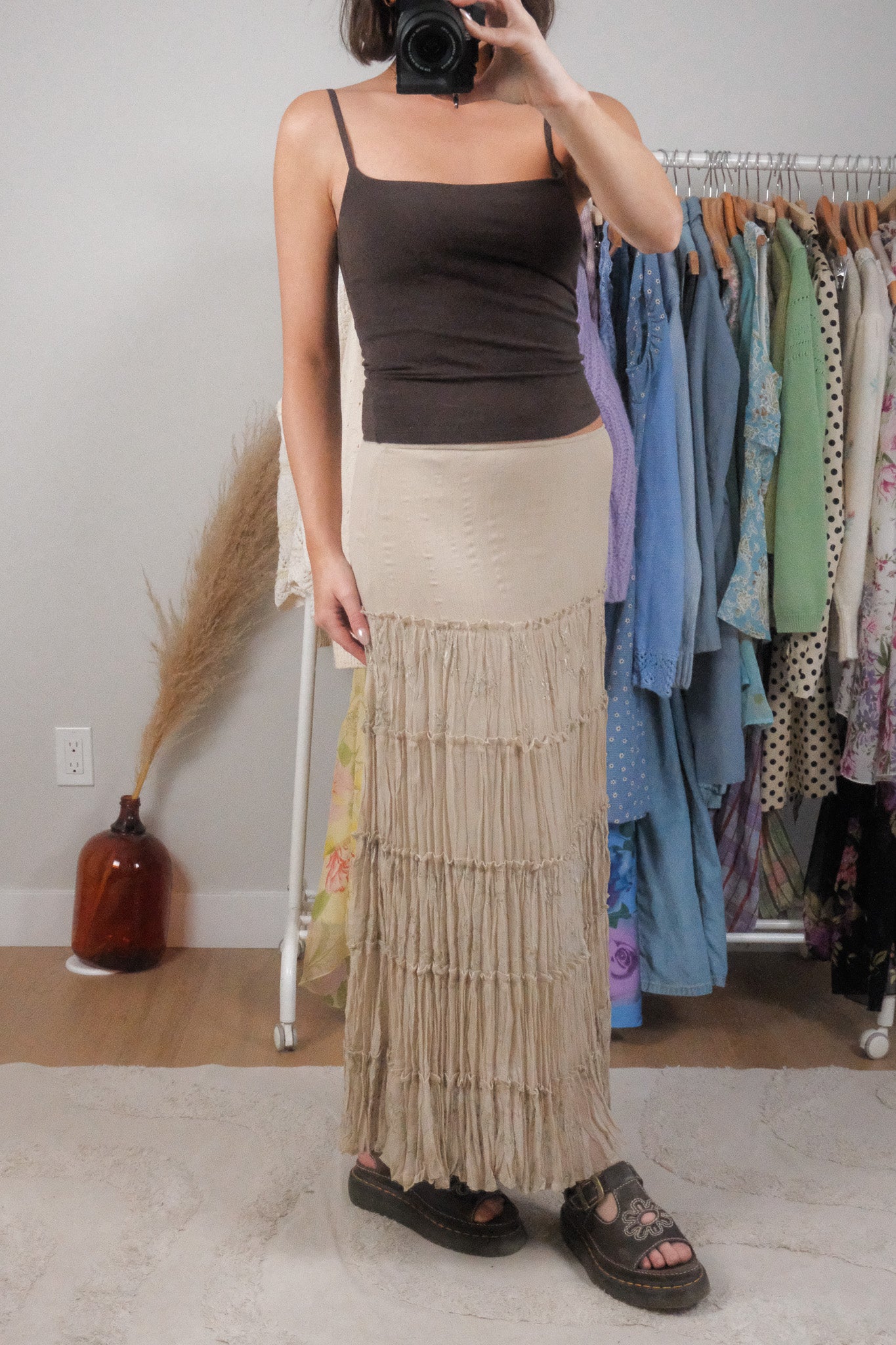 Vintage x Embroidered Tiered Crinkle Effect Maxi Skirt (4/6)
