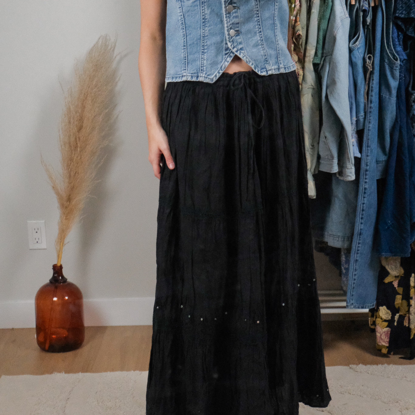 Vintage x Cotton Sequin Maxi Skirt (L-XL)