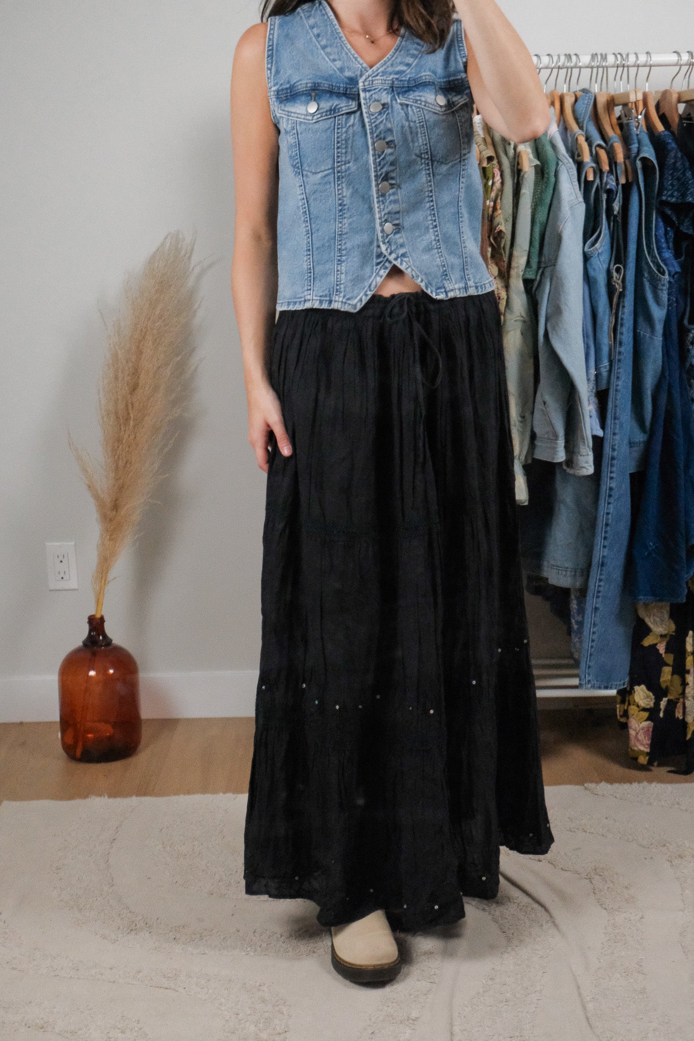 Vintage x Cotton Sequin Maxi Skirt (L-XL)