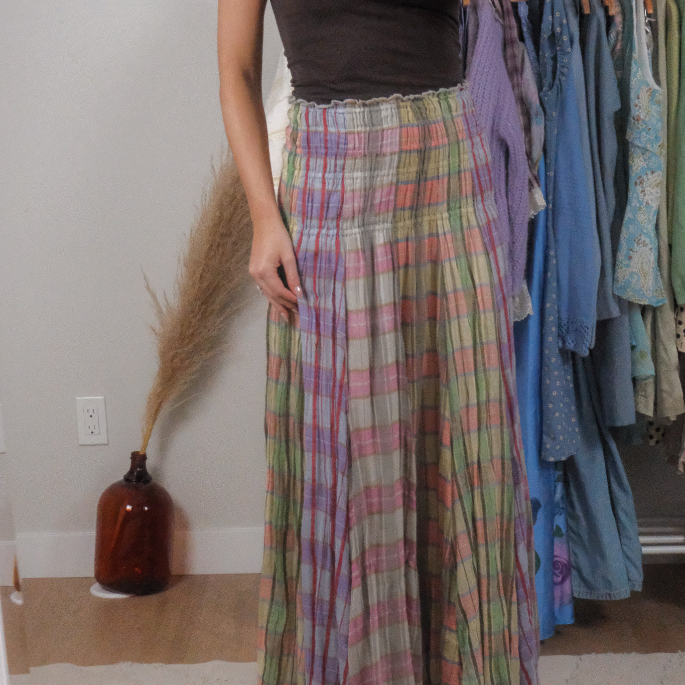 Free People x Cotton Plaid Multicolour Maxi Skirt (XS/S)
