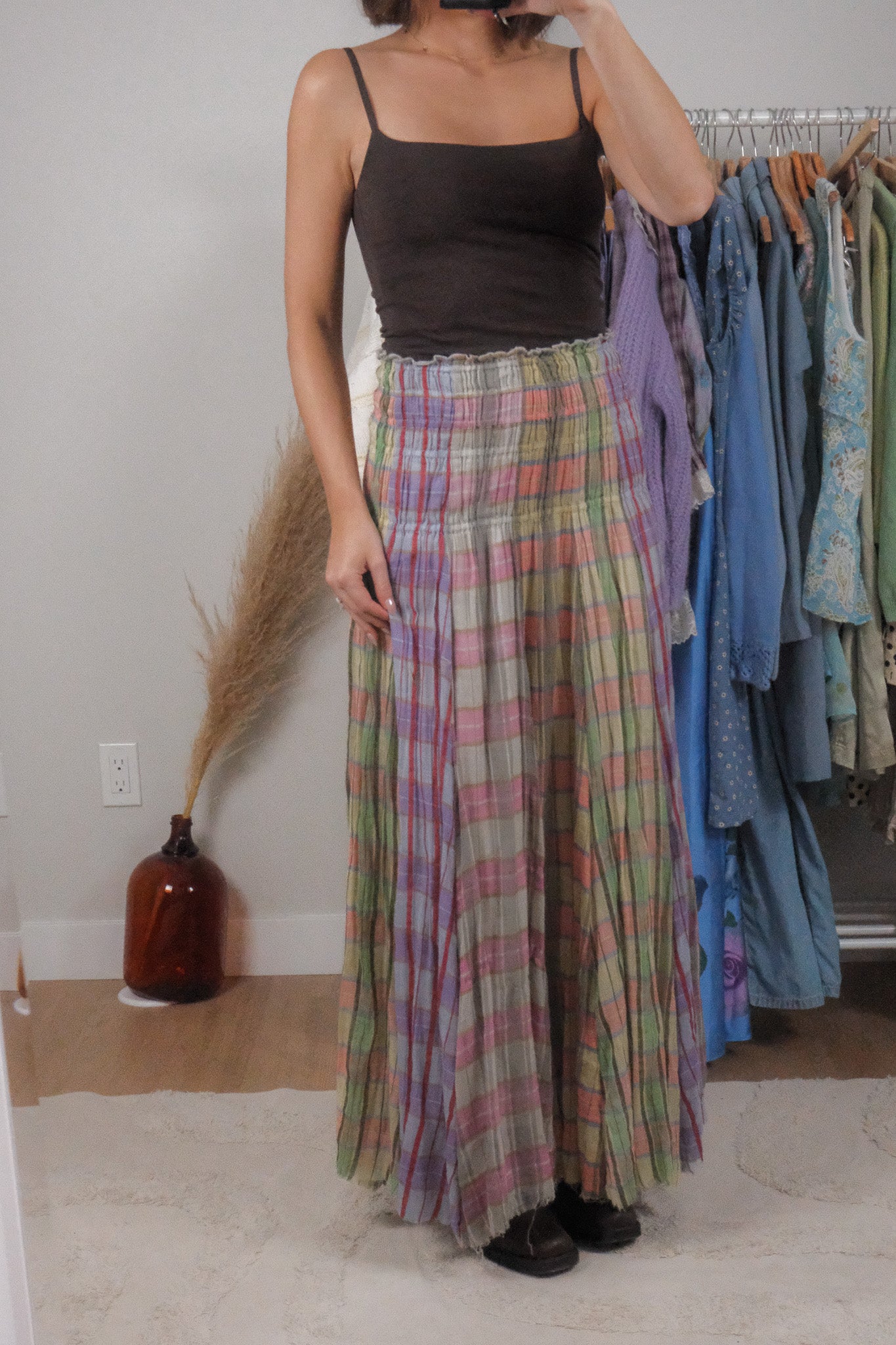 Free People x Cotton Plaid Multicolour Maxi Skirt (XS/S)