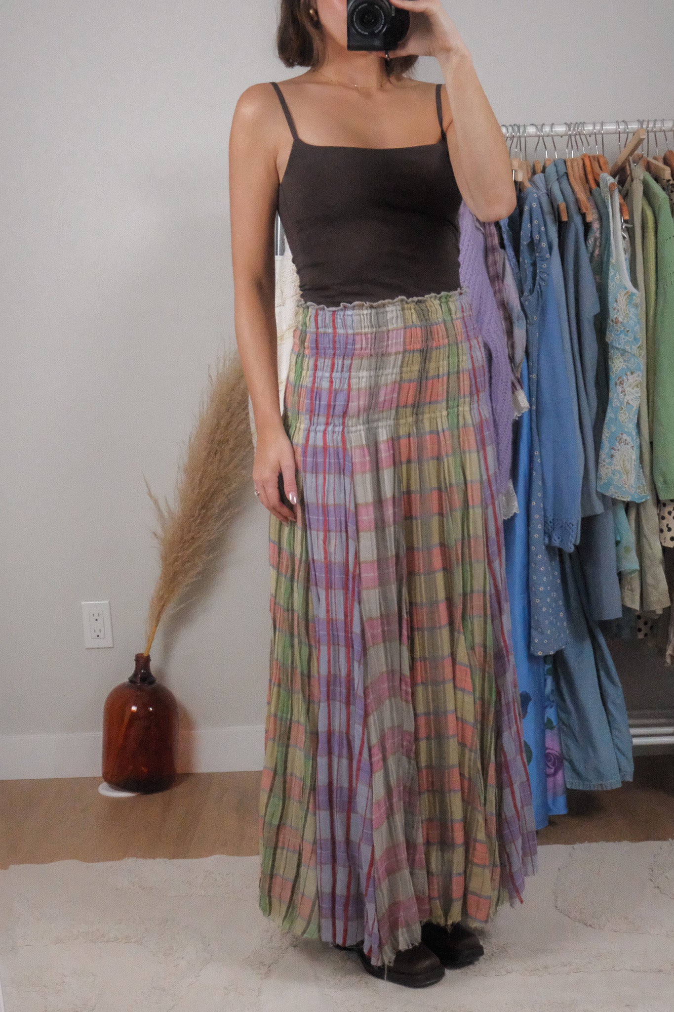 Free People x Cotton Plaid Multicolour Maxi Skirt (XS/S)