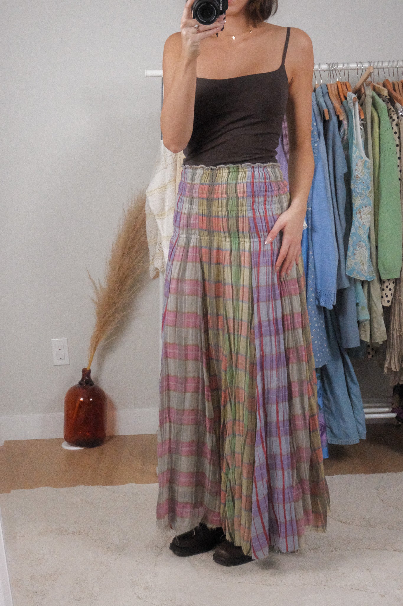 Free People x Cotton Plaid Multicolour Maxi Skirt (XS/S)