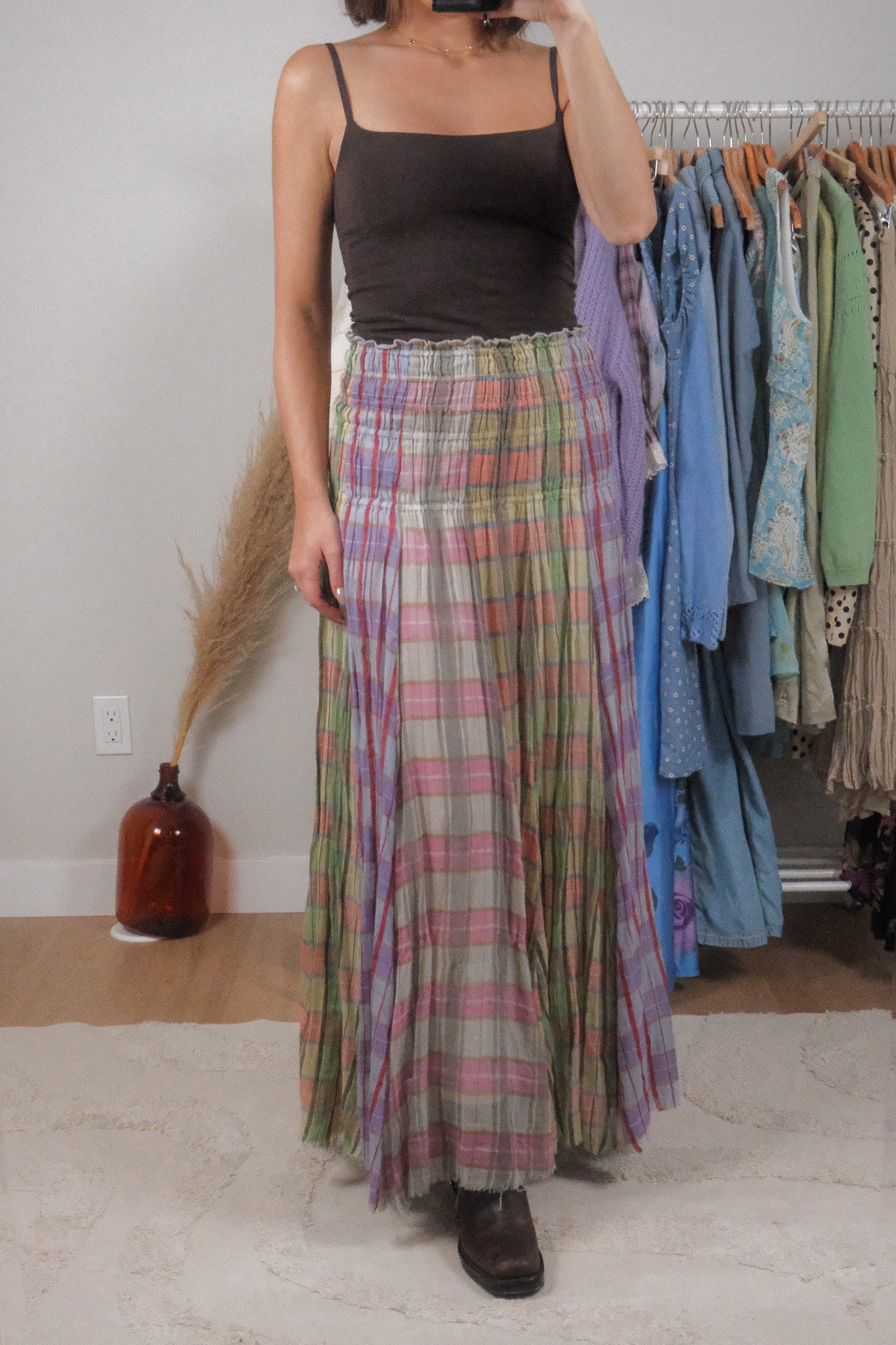 Free People x Cotton Plaid Multicolour Maxi Skirt (XS/S)
