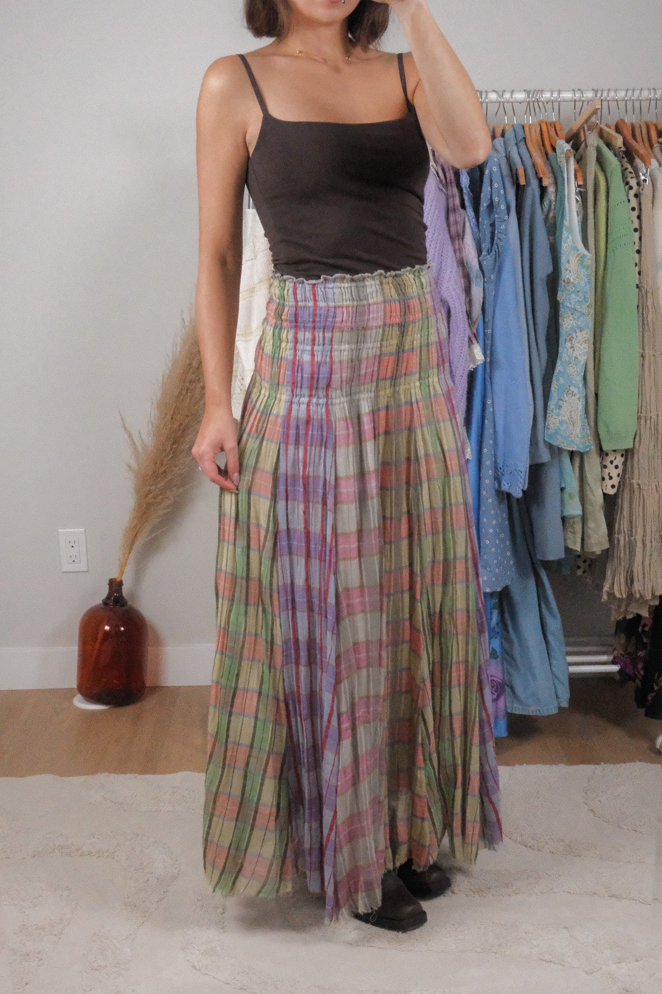 Free People x Cotton Plaid Multicolour Maxi Skirt (XS/S)