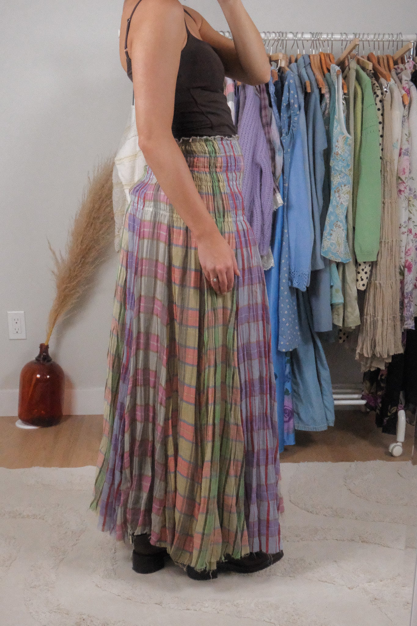 Free People x Cotton Plaid Multicolour Maxi Skirt (XS/S)