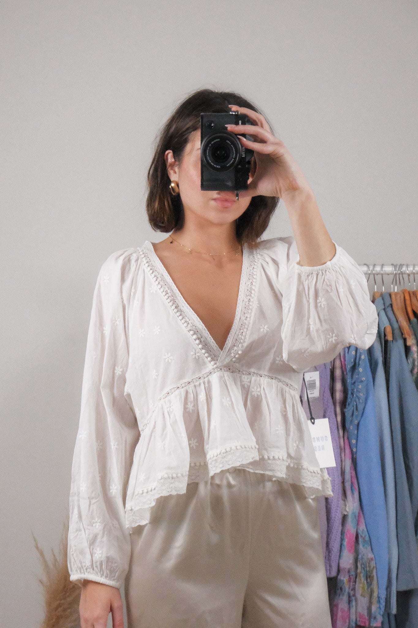 NWT x Aritzia x Cotton Embroidered/Lace Peplum Blouse (M)
