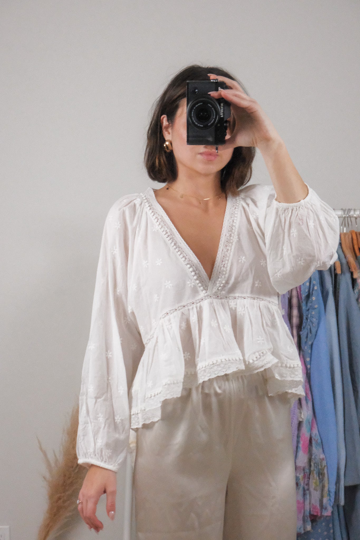 NWT x Aritzia x Cotton Embroidered/Lace Peplum Blouse (M)