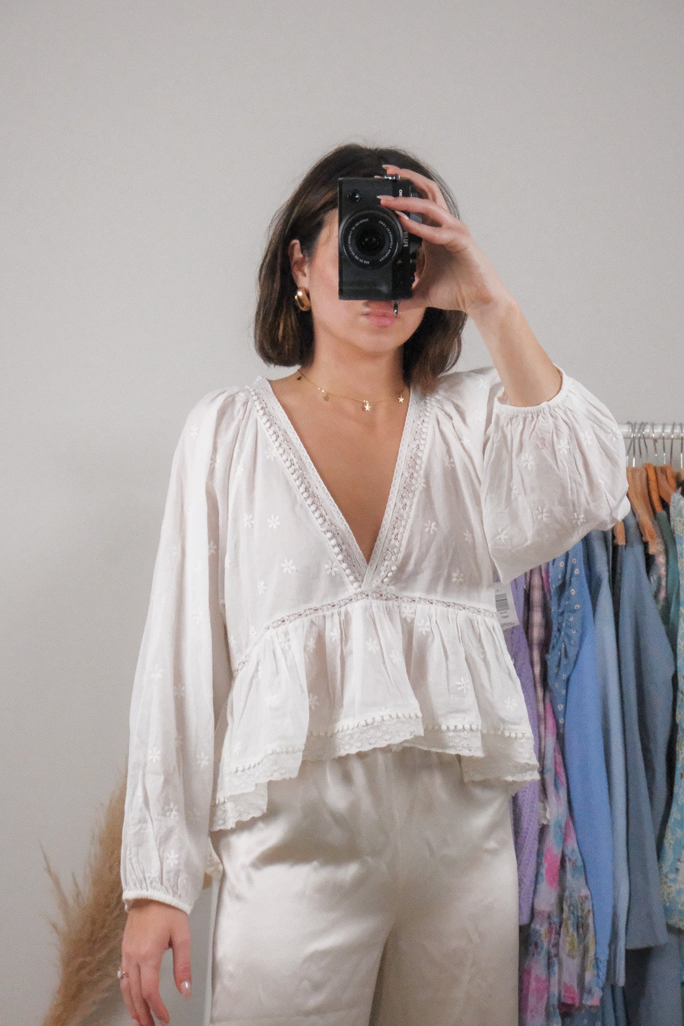 NWT x Aritzia x Cotton Embroidered/Lace Peplum Blouse (M)