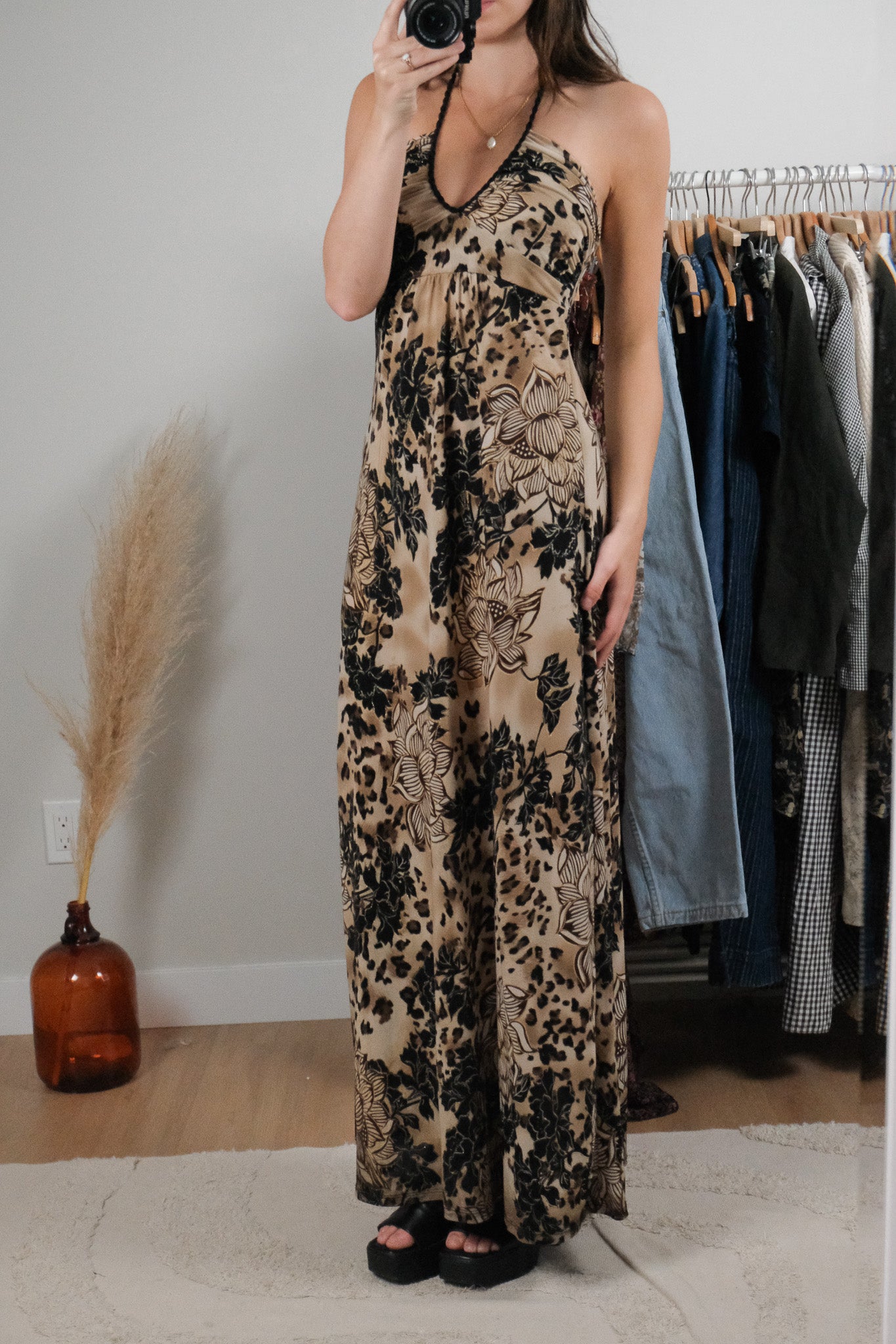 Made in USA x Vintage x Patterned Maxi Dress (XS/S)