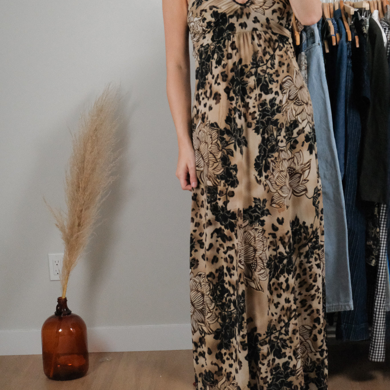 Made in USA x Vintage x Patterned Maxi Dress (XS/S)