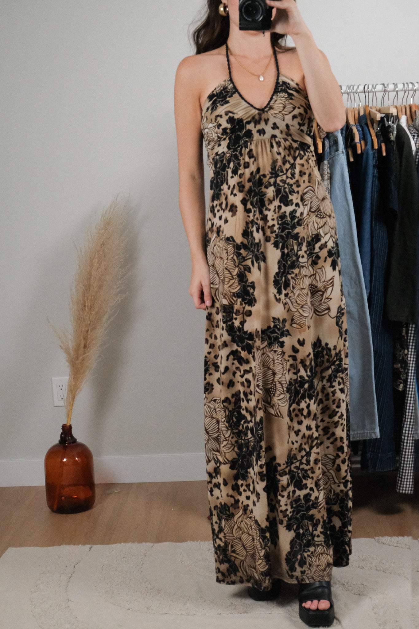 Made in USA x Vintage x Patterned Maxi Dress (XS/S)