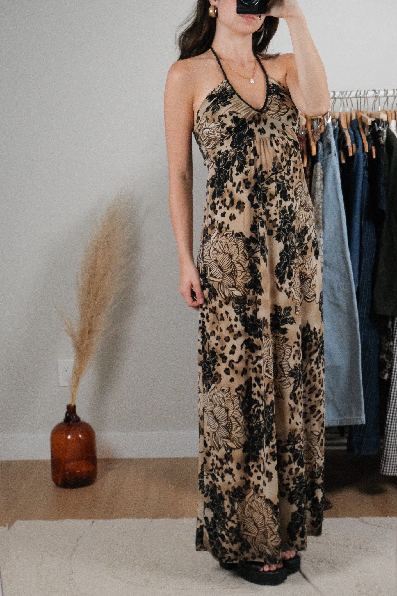 Made in USA x Vintage x Patterned Maxi Dress (XS/S)